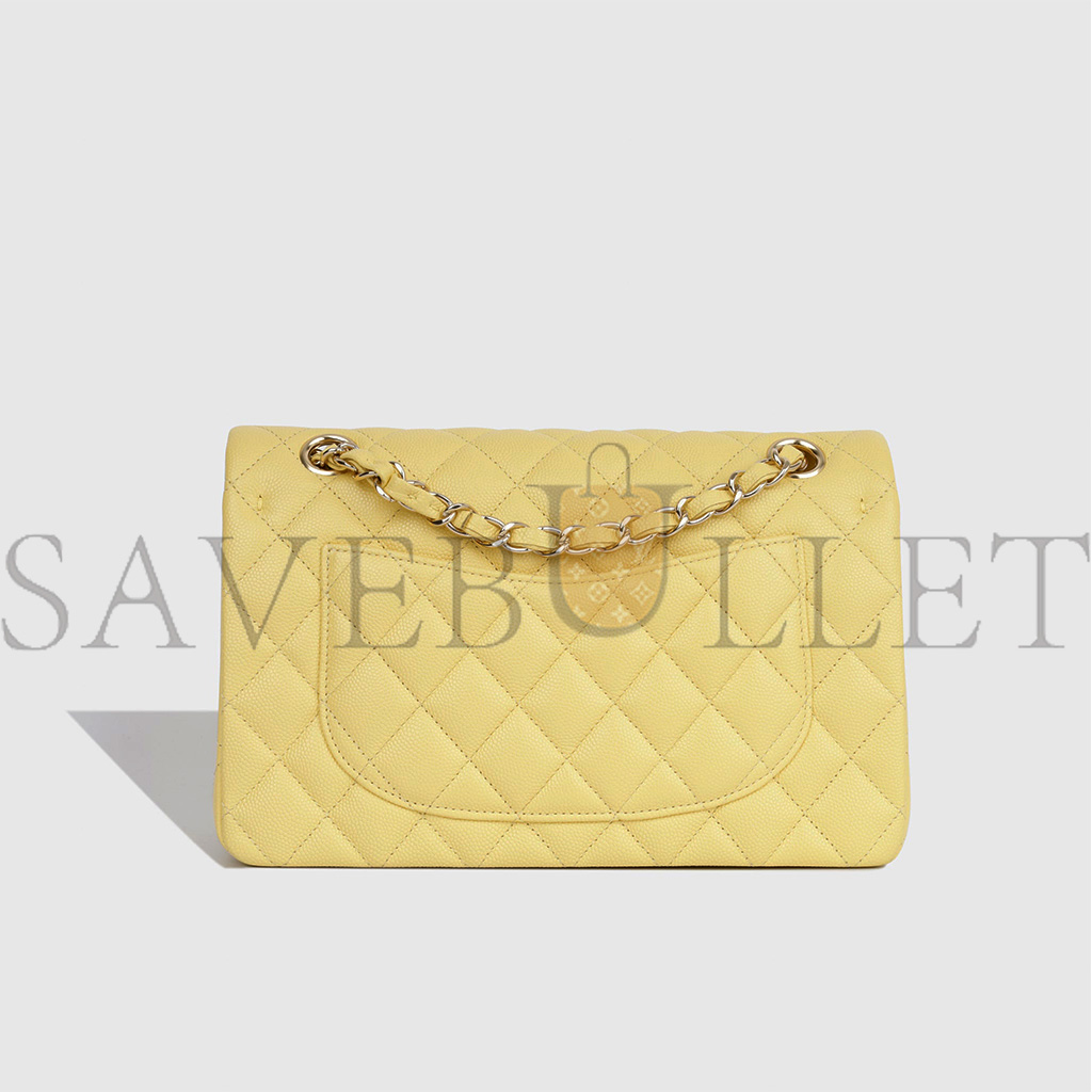 Ch*el small classic double flap yellow caviar light gold hardware (23*13*6cm)